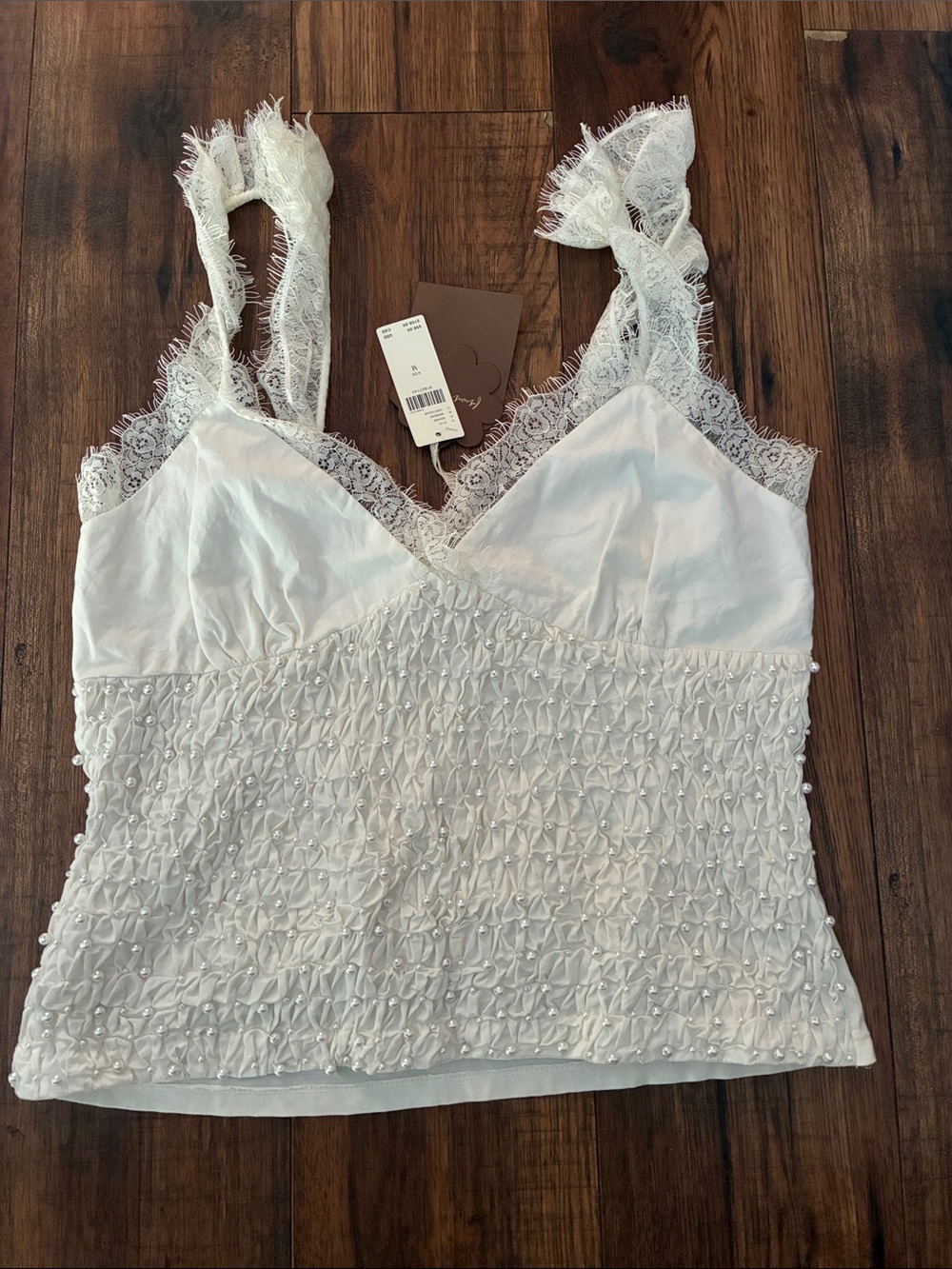 Anthropologie forever that girl Lace Pearl White Camisole Top size M